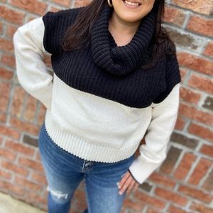 Black and Cream Cowl Neck Sweater